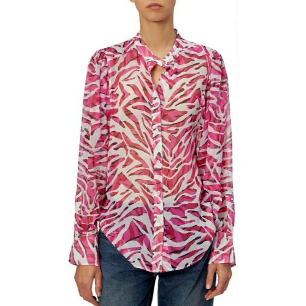 Equipment $325 Chayce 100% Silk Animal Print Pink Button-Down Top Sz Medium NWT